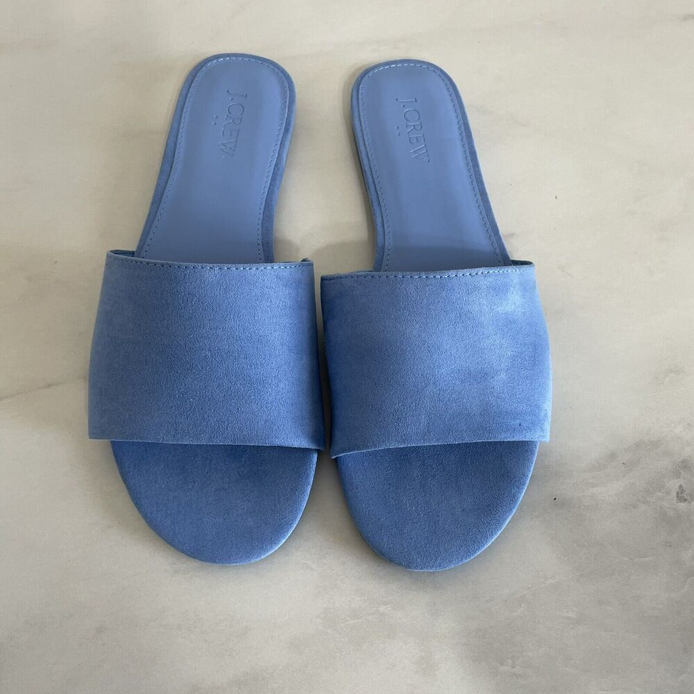J. CREW Microsuede Single Strap Slide Sandals Women’s 8 Peri Blue Flat Shoe NEW - Picture 2 of 8